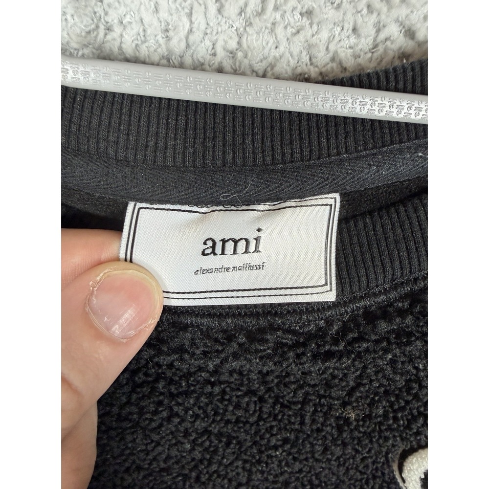 AMI Paris Heart Logo Textured Boucle Sweatshirt Black Woman's Size S - Picture 2 of 10